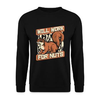 Will Work For Nuts Grauhörnchen Squirrel - Unisex Pullover - Schwarz - Vorne - Alina (178cm) & Michal (187cm)