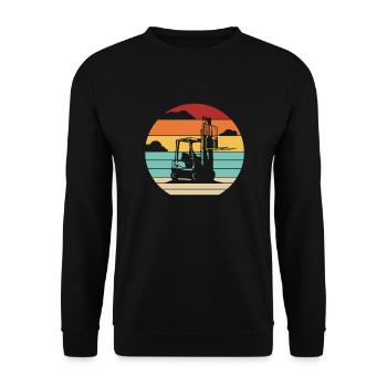 Retro Teleskoplader Gabelstaplerfahrer - Unisex Pullover - Schwarz - Vorne - Alina (178cm) & Michal (187cm)