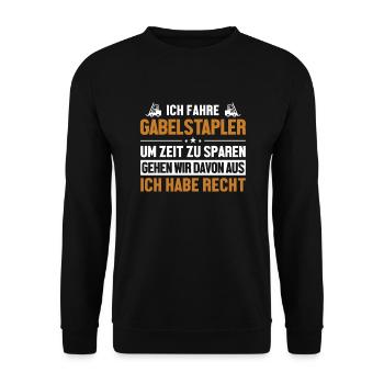Gabelstapler hat immer Recht Gabelstaplerfahrer - Unisex Pullover - Schwarz - Vorne - Alina (178cm) & Michal (187cm)