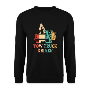 Retro Abschleppfahrzeug Abschlepper Fahrer - Unisex Pullover - Schwarz - Vorne - Alina (178cm) & Michal (187cm)