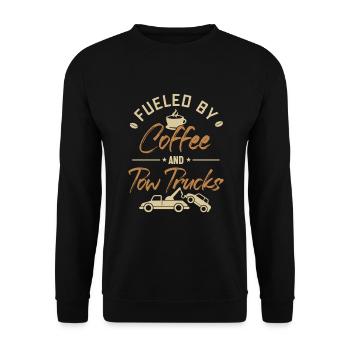 Fueled by Coffee and Tow Trucks Abschlepper - Unisex Pullover - Schwarz - Vorne - Alina (178cm) & Michal (187cm)