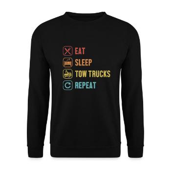 Eat Sleep Tow Trucks Repeat Abschleppdienst - Unisex Pullover - Schwarz - Vorne - Alina (178cm) & Michal (187cm)
