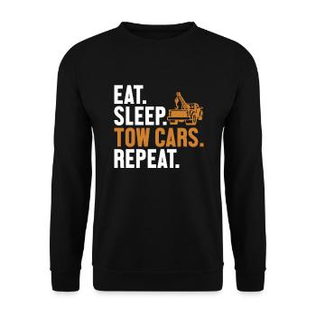 Eat Sleep Tow Cars Repeat Abschlepper Fahrer - Unisex Pullover - Schwarz - Vorne - Alina (178cm) & Michal (187cm)
