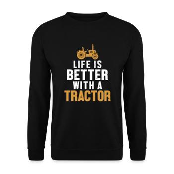 Life is Better with a Tractor Bauer - Unisex Pullover - Schwarz - Vorne - Alina (178cm) & Michal (187cm)