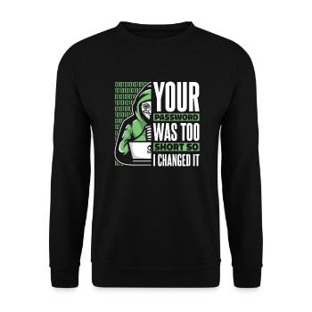 Votre mot de passe était trop court Phishing Sniffer Grey - Sweat-shirt Unisexe - noir - Devant - Alina (178cm) & Michal (187cm)