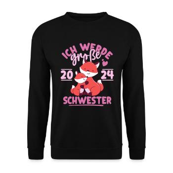 Große Schwester 2024 Mädchen Geschwister Geschenk - Unisex Pullover - Schwarz - Vorne - Alina (178cm) & Michal (187cm)