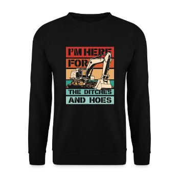 Je suis ici pour les fossés et les houes Cycle de service Grue sur chenilles - Sweat-shirt Unisexe - noir - Devant - Alina (178cm) & Michal (187cm)