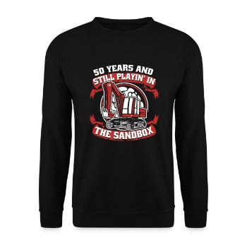 50 Years Still Playing In Sandbox Crawler Excavator - Unisex Sweatshirt - black - Front - Alina (178cm) & Michal (187cm)