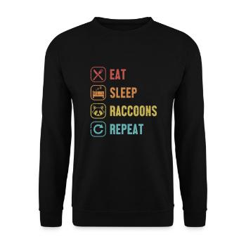 Eat Sleep Waschbären Wiederholen Trash Panda Queen - Unisex Pullover - Schwarz - Vorne - Alina (178cm) & Michal (187cm)