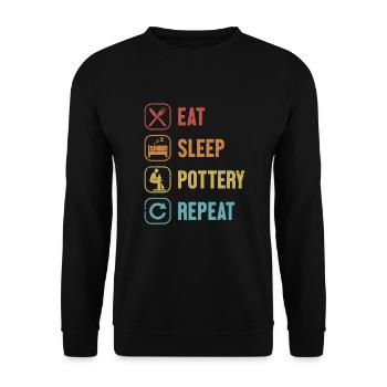 Eat Sleep Pottery Repeat Hobby Pottery Pro Wheel - Unisex Sweatshirt - black - Front - Alina (178cm) & Michal (187cm)