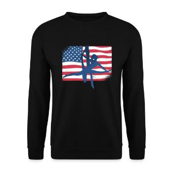 Amerikanische Flagge Luftakrobat Gymnastik Aerial Yoga - Unisex Pullover - Schwarz - Vorne - Alina (178cm) & Michal (187cm)