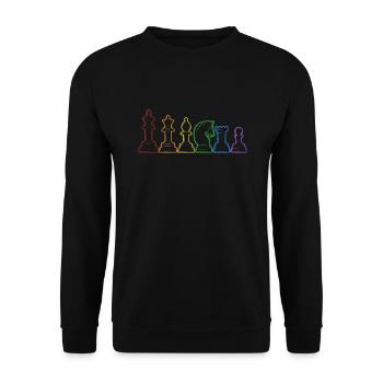 Schach LGBT Regenbogenspieler Großmeister Königin Schach - Unisex Pullover - Schwarz - Vorne - Alina (178cm) & Michal (187cm)