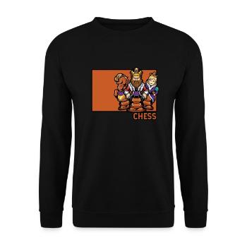 Chess Doodle Chinesischer Hanzi-Dame-Spieler - Unisex Pullover - Schwarz - Vorne - Alina (178cm) & Michal (187cm)