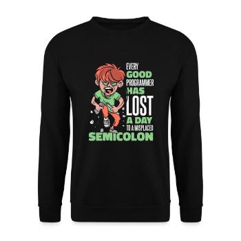 A perdu un jour à cause d’un codeur de points-virgules égaré - Sweat-shirt Unisexe - noir - Devant - Alina (178cm) & Michal (187cm)