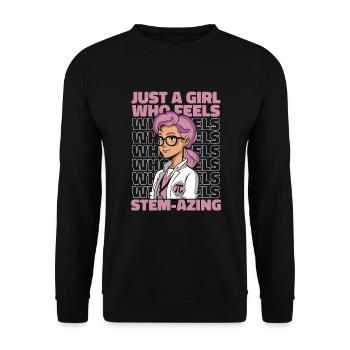 Mädchen, das sich fühlt, um Wissenschaftler zu stemmen MINT-Steminist - Unisex Pullover - Schwarz - Vorne - Alina (178cm) & Michal (187cm)