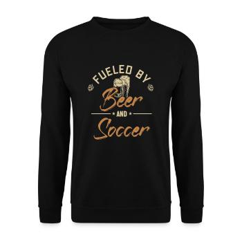 Fueled by Beer and Soccer Fußballspieler - Unisex Pullover - Schwarz - Vorne - Alina (178cm) & Michal (187cm)