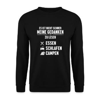 Essen Schlafen Camping Campingplatz Zelten - Unisex Pullover - Schwarz - Vorne - Alina (178cm) & Michal (187cm)