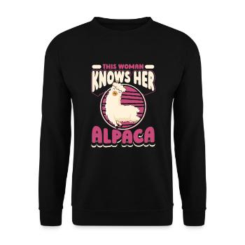 This Woman Knows Her Alpaca Lama Pako Huacaya - Unisex Sweatshirt - black - Front - Alina (178cm) & Michal (187cm)