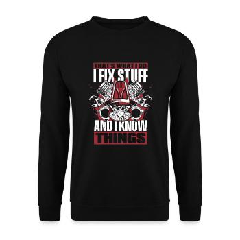 I Fix Stuff And I Know Things Car Mechanic Car - Unisex Sweatshirt - black - Front - Alina (178cm) & Michal (187cm)
