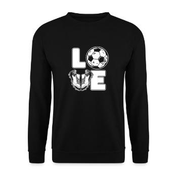 Love Fußballspieler Fußballprofi Fußballgott - Unisex Pullover - Schwarz - Vorne - Alina (178cm) & Michal (187cm)