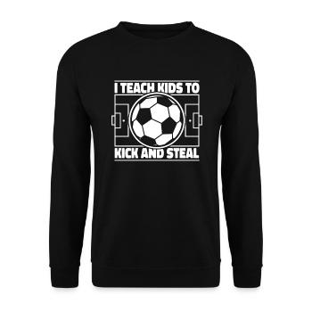 I Teach Kids To Kick And Steal Goal Keeper Futbol - Unisex Pullover - Schwarz - Vorne - Alina (178cm) & Michal (187cm)