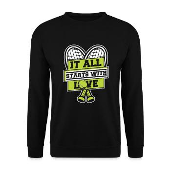It All Starts With Love Tennisschläger - Unisex Pullover - Schwarz - Vorne - Alina (178cm) & Michal (187cm)