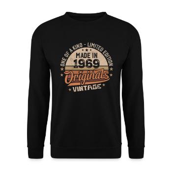 1969 Jahrgang Geboren 1969 Vintage Jubiläumsgeschenk - Unisex Pullover - Schwarz - Vorne - Alina (178cm) & Michal (187cm)