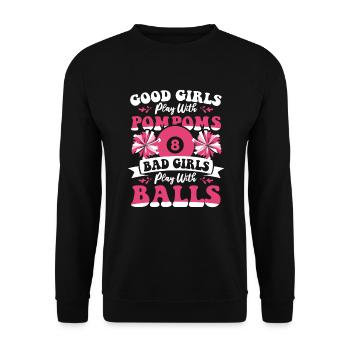 Bad Girls Play With Balls Billardtisch Billiards - Unisex Pullover - Schwarz - Vorne - Alina (178cm) & Michal (187cm)