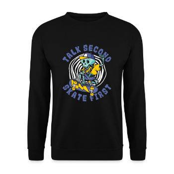 Talk Second Skate First Skaterboy Skatepark - Unisex Pullover - Schwarz - Vorne - Alina (178cm) & Michal (187cm)