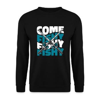 Come Fishy Fishy Fishy Fliegenfischer - Unisex Pullover - Schwarz - Vorne - Alina (178cm) & Michal (187cm)
