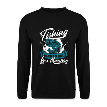 Fishing Makes Me Less Murdery Spinnfischer Angler - Unisex Pullover - Schwarz - Vorne - Alina (178cm) & Michal (187cm)