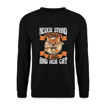 Between A Girl And Her Cat Hauskatze Miezekatze - Unisex Pullover - Schwarz - Vorne - Alina (178cm) & Michal (187cm)