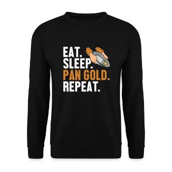 Eat Sleep Pan Gold Wiederholung Schürfen von Miner Gold - Unisex Pullover - Schwarz - Vorne - Alina (178cm) & Michal (187cm)