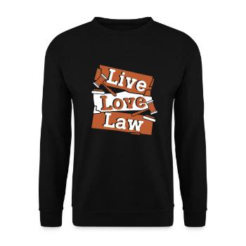 Live Love Law Jurastudium Jurastudenten - Unisex Pullover - Schwarz - Vorne - Alina (178cm) & Michal (187cm)