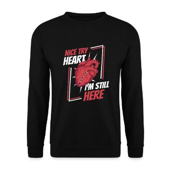 Schönes Herz versuchen, ich bin immer noch hier, Katheter offenes Herz - Unisex Pullover - Schwarz - Vorne - Alina (178cm) & Michal (187cm)
