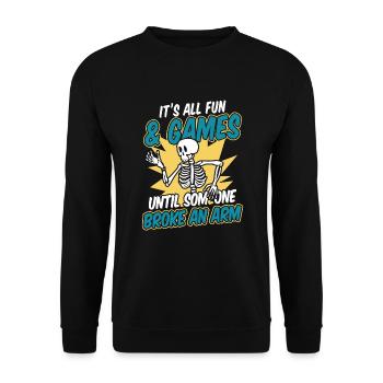 Bis jemand einen Arm brach Knochen Chirurg - Unisex Pullover - Schwarz - Vorne - Alina (178cm) & Michal (187cm)