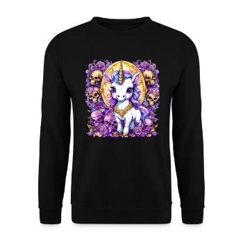 Einhorn mit Totenköpfen Anti süß - Bad Unicorn - Unisex Pullover - Schwarz - Vorne - Alina (178cm) & Michal (187cm)