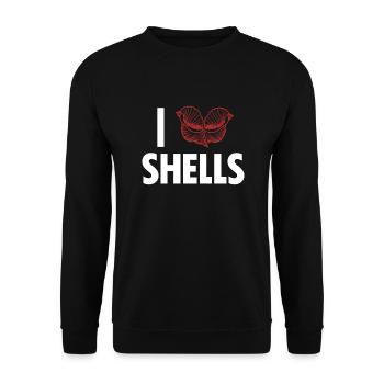 Ich liebe Shells Shell Bag Hunter Seashell - Unisex Pullover - Schwarz - Vorne - Alina (178cm) & Michal (187cm)