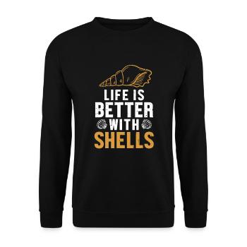 Life is Better with Shells Shell Hunter Seashell - Unisex Sweatshirt - black - Front - Alina (178cm) & Michal (187cm)