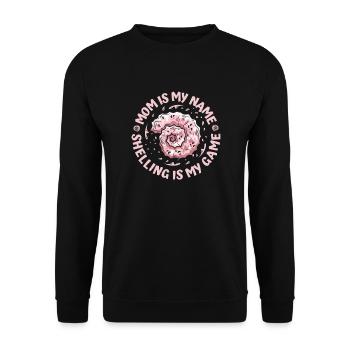 Mama ist mein Name, Shelling ist mein Spiel, Muschelmuschel - Unisex Pullover - Schwarz - Vorne - Alina (178cm) & Michal (187cm)