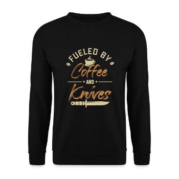 Angetrieben von Kaffee und Messern Metzgermesser Messer - Unisex Pullover - Schwarz - Vorne - Alina (178cm) & Michal (187cm)
