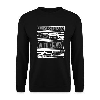Irgendwie besessen von Messern Metzgermesser Messer - Unisex Pullover - Schwarz - Vorne - Alina (178cm) & Michal (187cm)