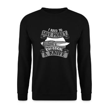 Ich muss Geld sparen Metzgermesser Liebhaber Messer - Unisex Pullover - Schwarz - Vorne - Alina (178cm) & Michal (187cm)