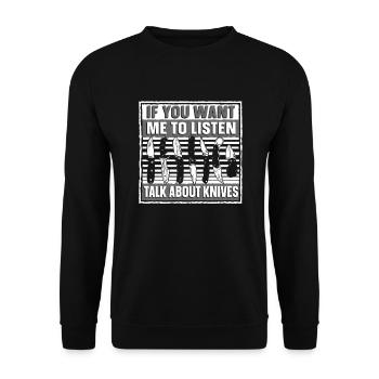 Sprechen Sie über Messer Metzgermesser Restaurierungsmesser - Unisex Pullover - Schwarz - Vorne - Alina (178cm) & Michal (187cm)