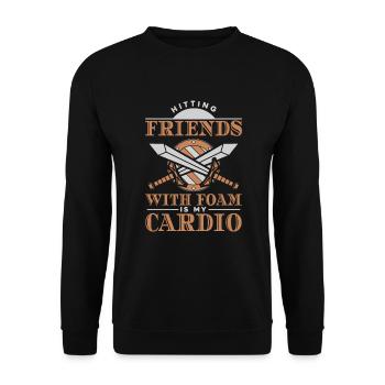 Freunde mit Schaum zu schlagen ist mein Cardio-LARPing - Unisex Pullover - Schwarz - Vorne - Alina (178cm) & Michal (187cm)