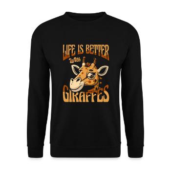 Das Leben ist besser mit Giraffen, Nuben, Afrikaner - Unisex Pullover - Schwarz - Vorne - Alina (178cm) & Michal (187cm)