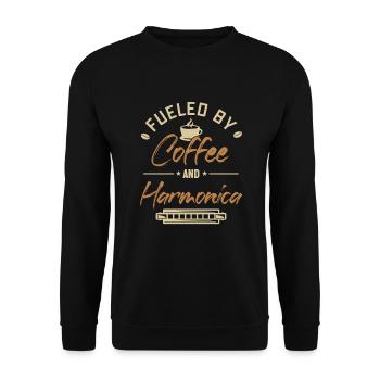Alimenté par le café et l’harmonica Mouth Harp - Sweat-shirt Unisexe - noir - Devant - Alina (178cm) & Michal (187cm)