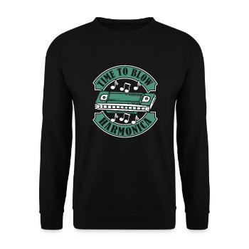 Il est temps de souffler Harmonica Bouche Harmoniste Harmonist - Sweat-shirt Unisexe - noir - Devant - Alina (178cm) & Michal (187cm)