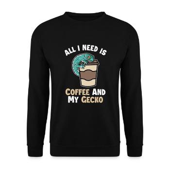 Kaffee und meine Gecko-Eidechse Gekkota Schopf - Unisex Pullover - Schwarz - Vorne - Alina (178cm) & Michal (187cm)