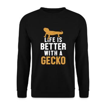 La vie est plus belle avec un Gecko Gekkota à crête - Sweat-shirt Unisexe - noir - Devant - Alina (178cm) & Michal (187cm)